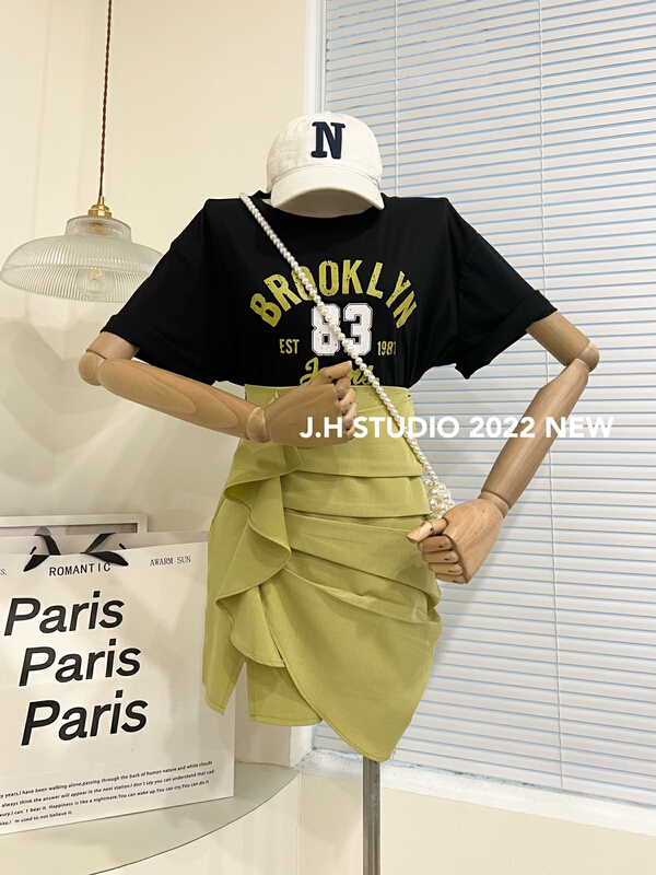 [JH] letter printed short sleeve T-shirt + Ruffle Skirt Set 41944\pcz