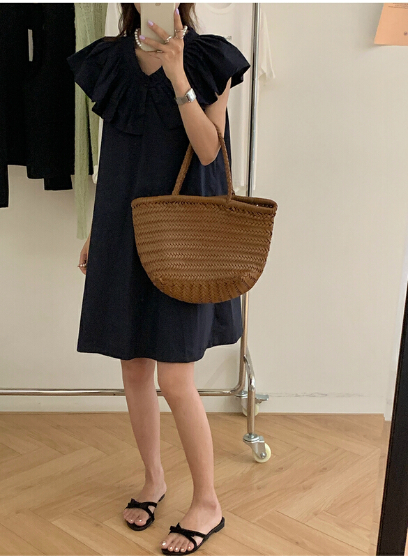 [the mind] Ruffle collar solid color Pleated Dress 60518\jhy