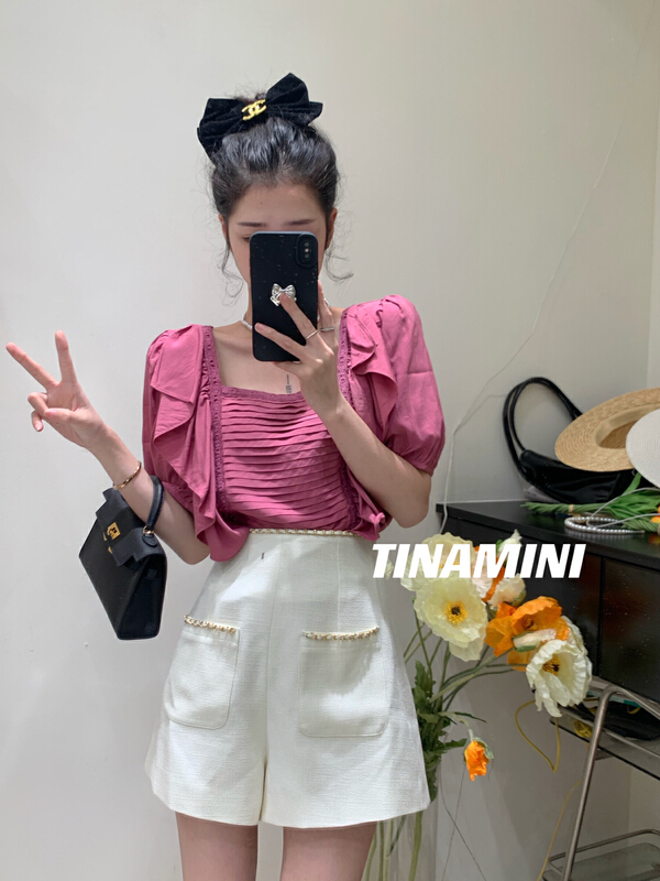 [tinamini] hanshufang collar Ruffle shirt 6803\hjy