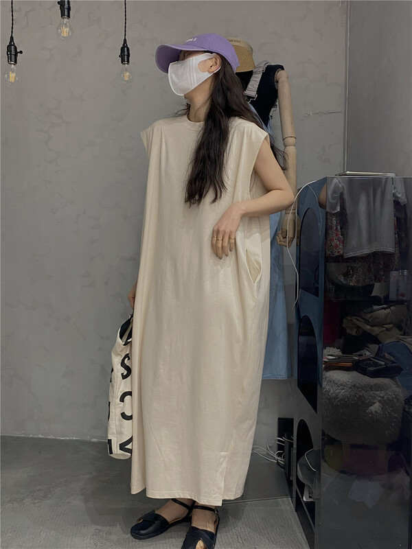[hongniuniu] casual simple shoulder tank top dress 9592\y