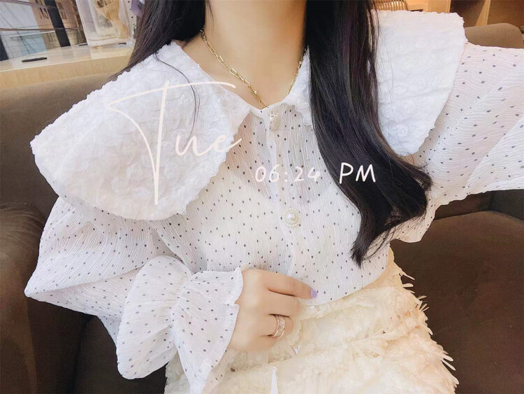 New year in early spring! [queen mm] large lapel black dot printed single breasted shirt 6144\pcz