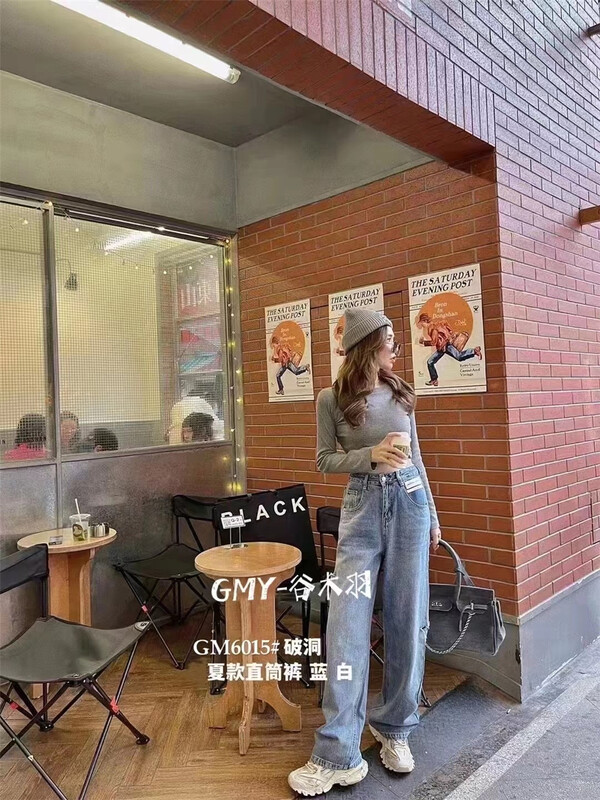 [Gu Muyu] personalized back pocket love loose jeans gm6015-1\zsy