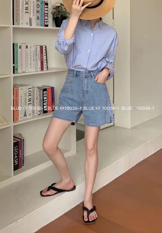 [blue] Korean versatile denim shorts (without belt) 10038\hjy