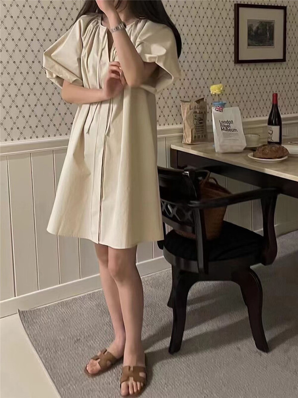 [the most] Korean casual loose breasted lace up dress 9613\hbx
