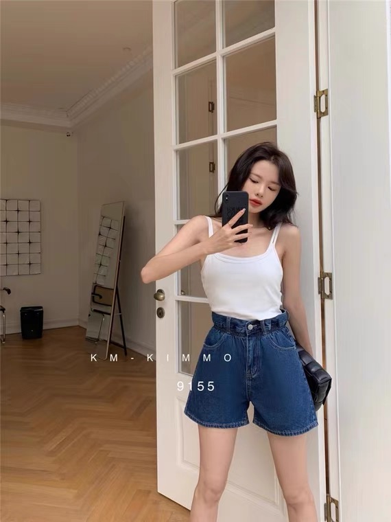[yuan color] elastic waist shows thin high waist denim shorts 527\lsw