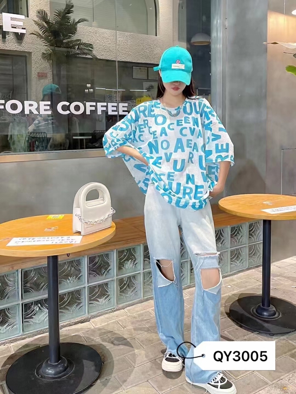 [Irene] simple and versatile fashion letter short sleeve T-shirt 2344\wtt