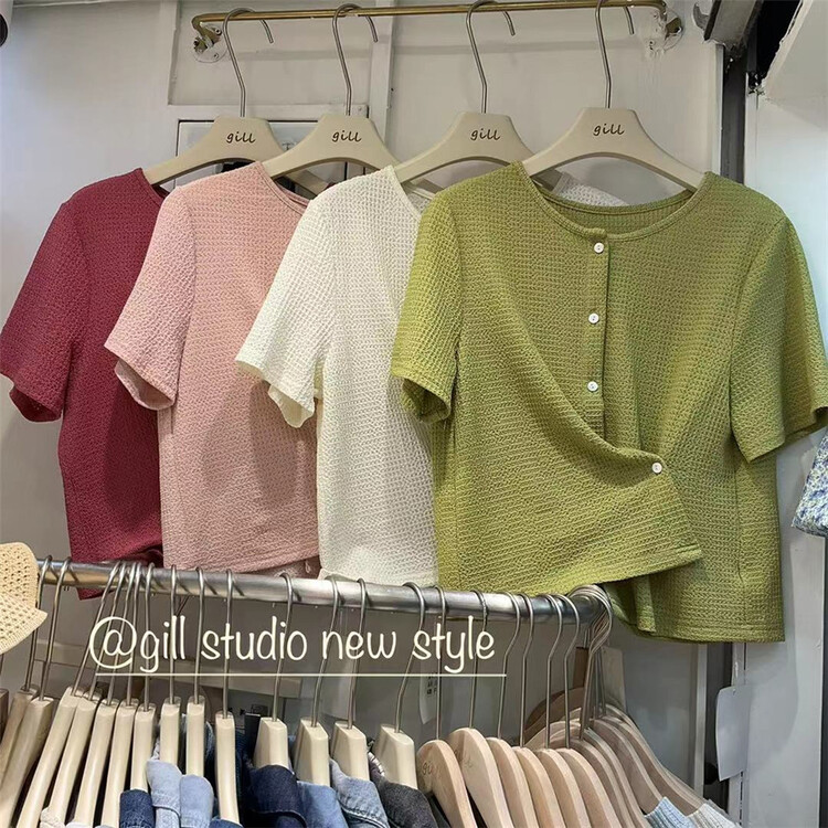 [gill] Korean oblique button simple shirt 3101\zjy