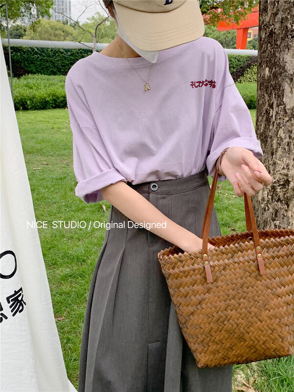 [naisijia] Korean cartoon printed round neck short sleeve T-shirt 0758\zjy