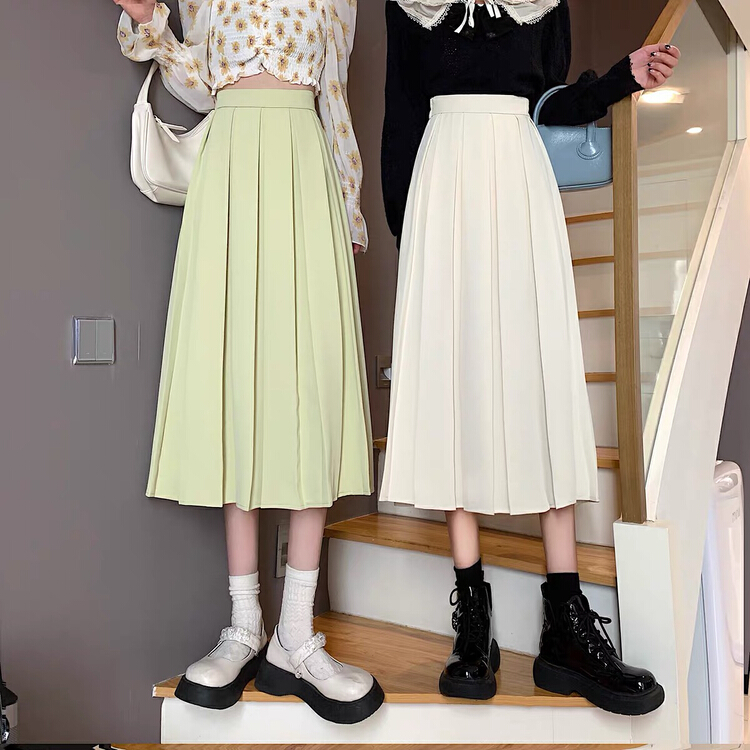 New year in early spring! [Ming] elegant pure color pleated skirt 8811-1\lsw
