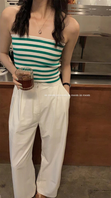 [in by in] classic stripe knitted short Strapless vest / sling 0902\zjy