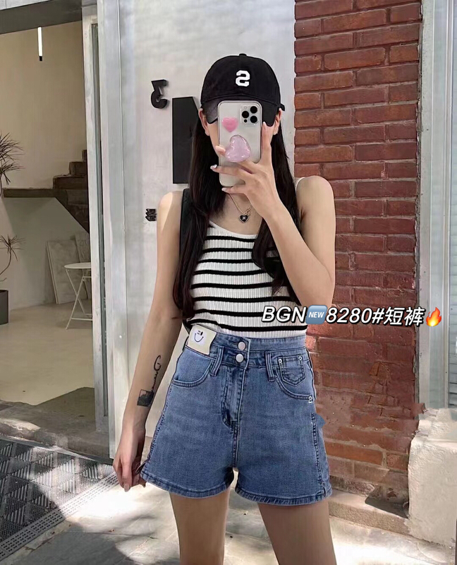 [cuckoo] high waist elastic versatile denim shorts 8280\wtt
