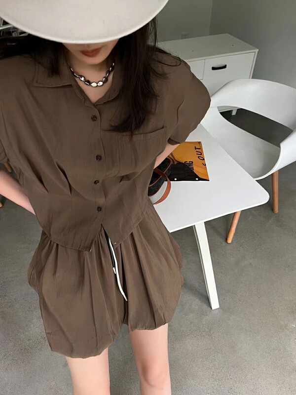 [jvv sister] simple short shirt + flower bud casual Shorts Set 82299\zxl