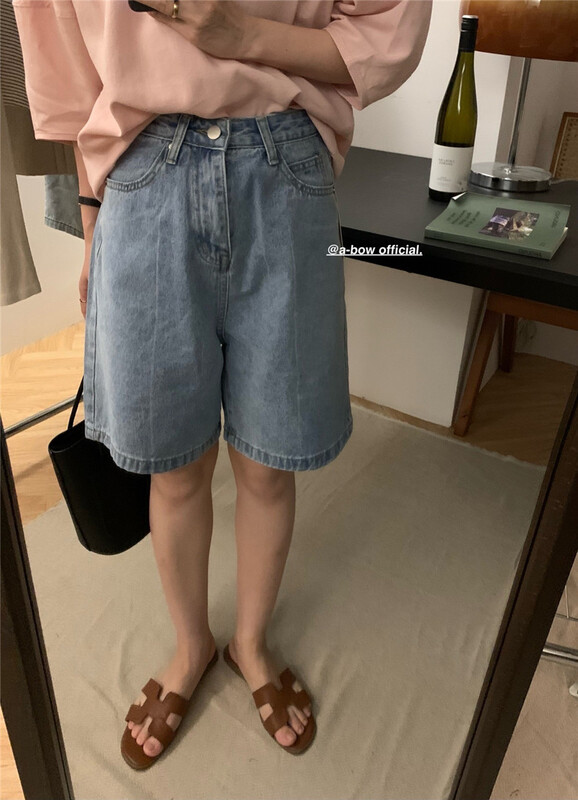 [a-bow studio] Korean version 5-point Wide Leg Denim Shorts 605\zjy