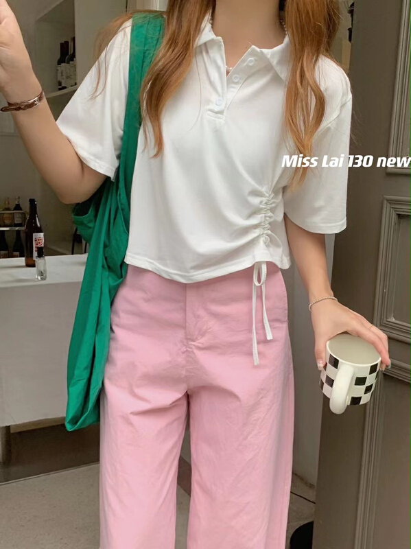 [HH &miss Lai] Polo neck drawstring temperament shirt 130\l
