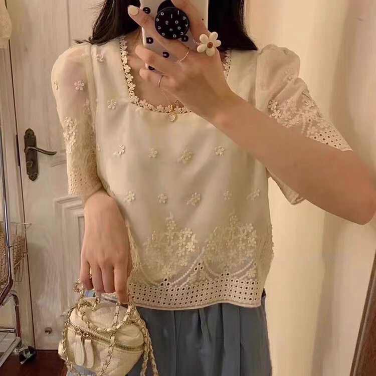 [Zoe Zoe] Korean lace hollow out hook lace collar shirt c806\zjy