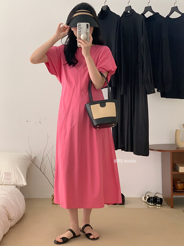 In early summer! [RS] Korean version simple bubble sleeve dress rs1393\xyy