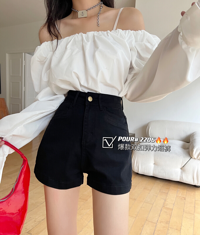 [pour one] Korean versatile high waist denim shorts p2206\l