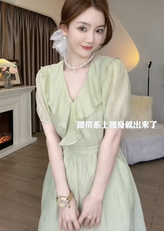[JH] lotus leaf collar Lantern Sleeve Xiaoxiang dress 41815\pcz