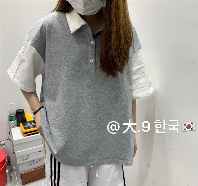 [big 9] color blocked loose and versatile polo shirt 7006\l