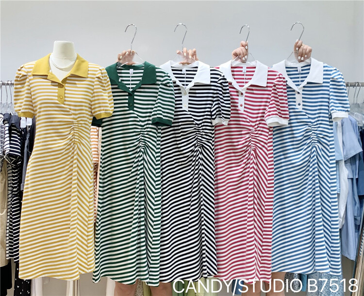 [candy] polo collar stripe short sleeve dress 7518\zjy