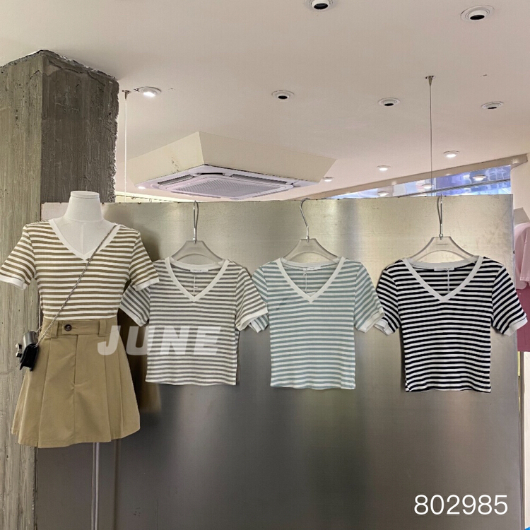 [June] stripe versatile comfortable short sleeve T-shirt 802985\xyy