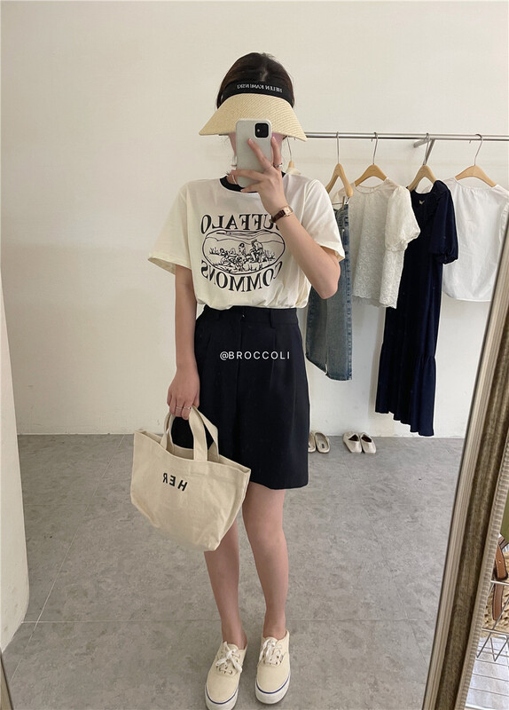 【 broccoli 】 round neck color contrast edge letter short sleeve T-shirt 8126\zjy