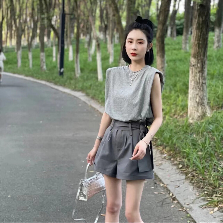 [an studio] round neck comfortable Vest + versatile casual Shorts Set (only Vest + pants) ys1-8799\l