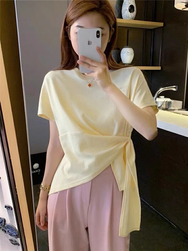 [Kiki studio] irregular design versatile short sleeve T-shirt 59770\hjy