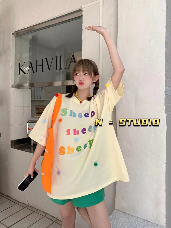 In early summer! 【N】 Three dimensional small color ball loose short sleeve T-shirt 0751\wtt