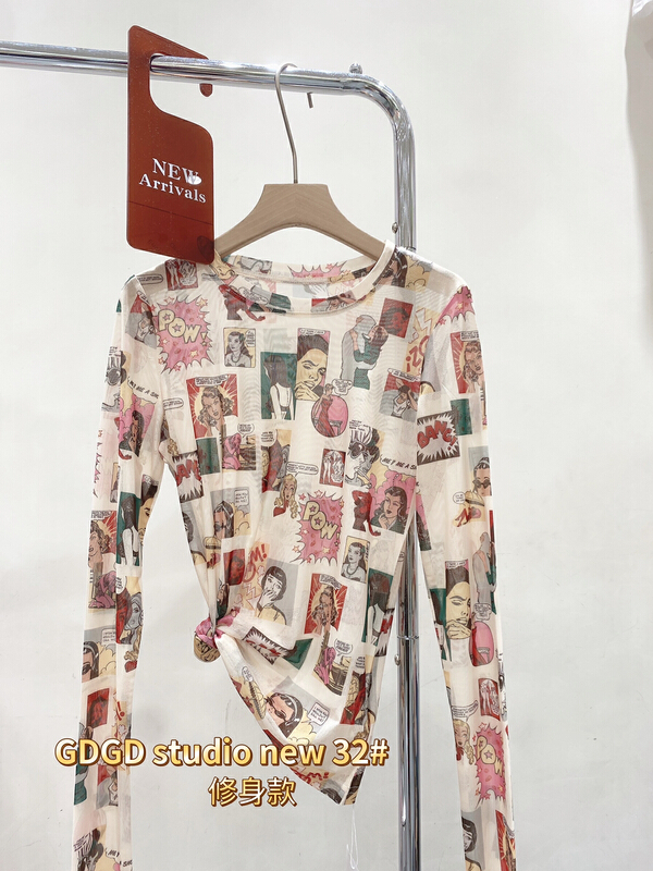[Yuanxi · elements] ghost horse retro style mesh girl heart sun shirt 32\wtt