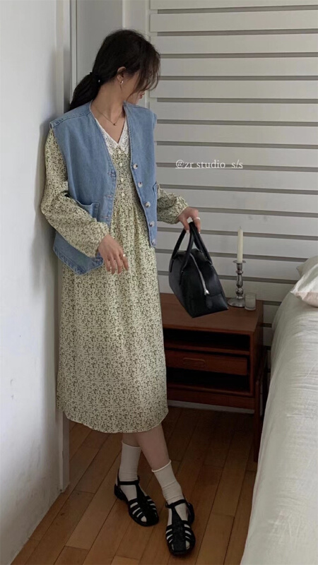 New year in early spring! [Zr] Korean slim V-neck floral dress 5526\xyy