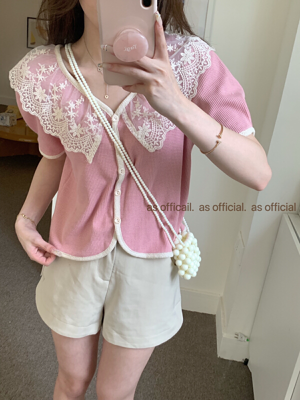 Live broadcast! [as] sweet temperament lace embroidery lace baby collar shirt 2258\hjy