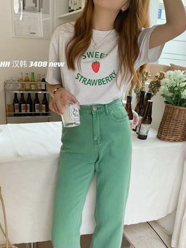 [HH &miss Lai] round neck letter simple short sleeve T-shirt 3408\l