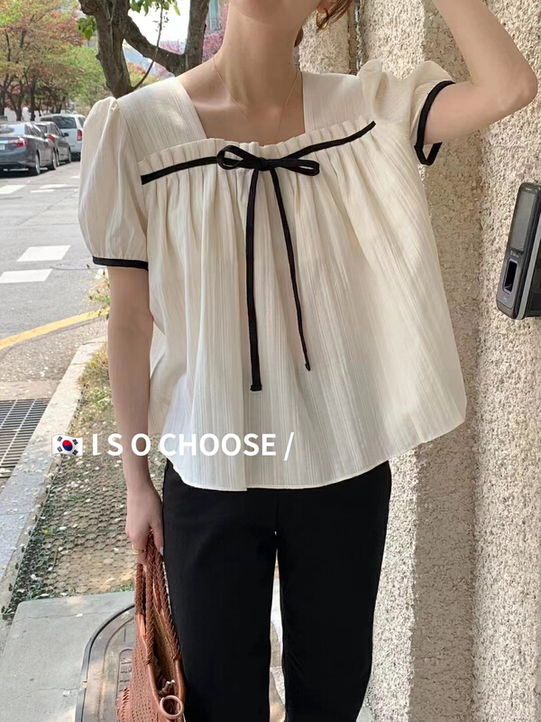 [ISO Korean] Fashion Square Neck versatile shirt 3172\hjy