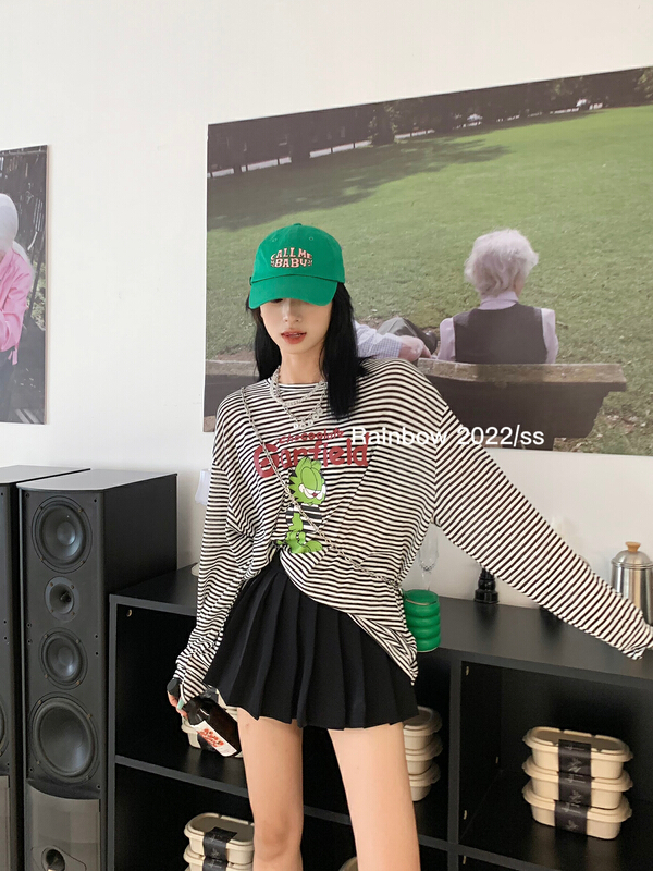 Live broadcast! [rainbow] cartoon pattern featured stripe sunscreen shirt fabric is light and breathable 08217