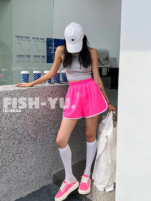 [fish Yu] fluorescent color with white edge casual shorts 22206\lsl