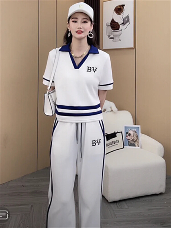 [jun.t] personalized color contrast short top + casual pants two piece suit 6186\pcz