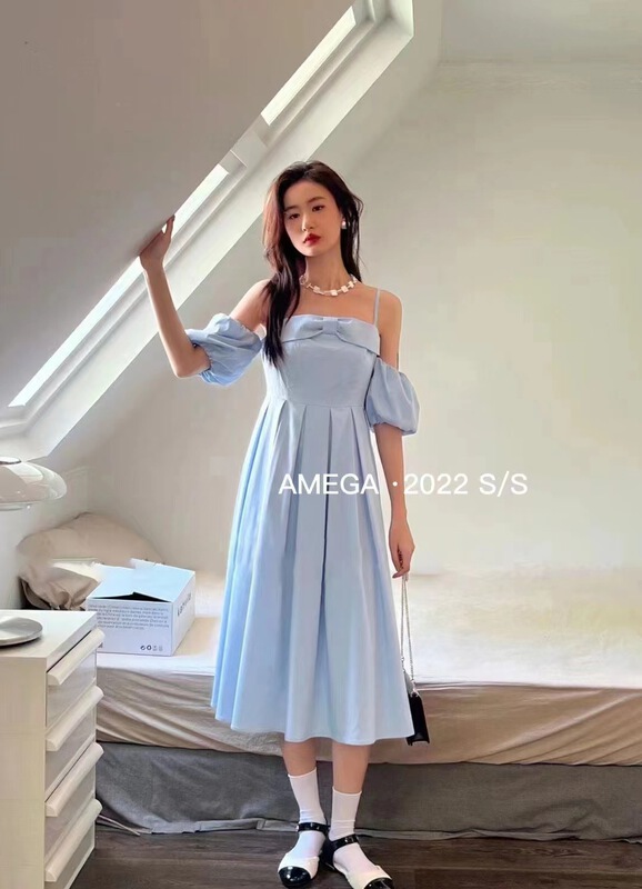 [amega] pleated loose Sling Dress 6166\hbx