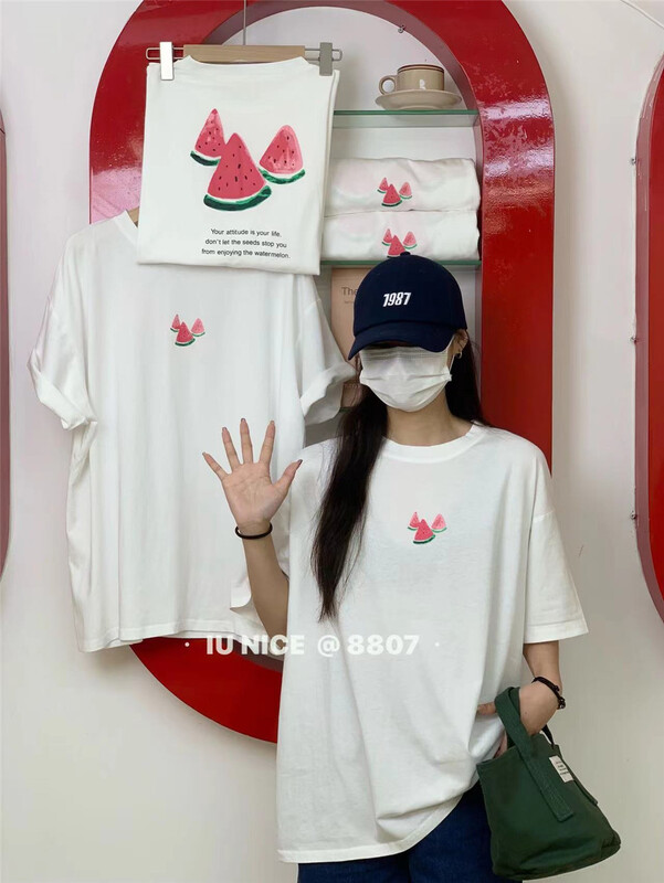 [IU nice] round neck casual simple comfortable short sleeve T-shirt 8807\ll