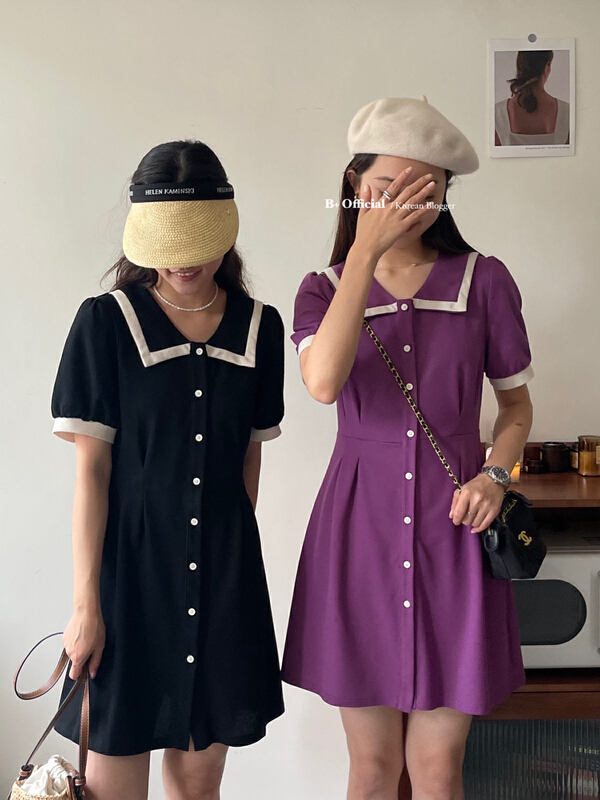 [B plus] color matching thin single breasted dress 22-377-2\hbx