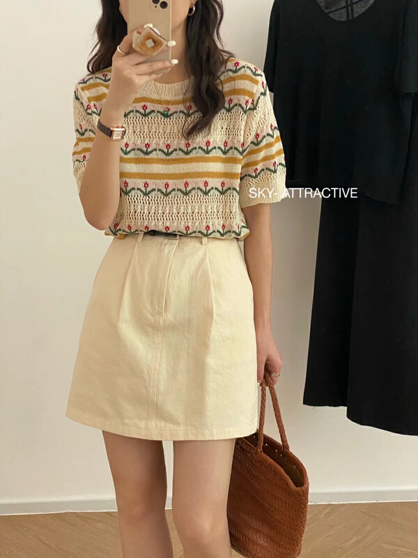 In early summer! [sky] lady style sweet tulip jacquard short sleeve T-shirt 613\hbx