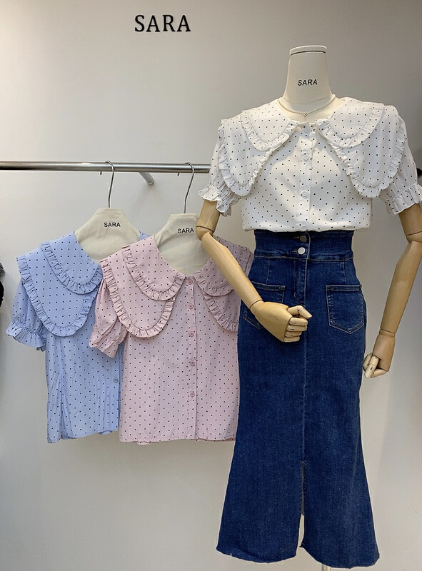 [Sara] Korean sweet doll collar Polka Dot Shirt 88890\lwy