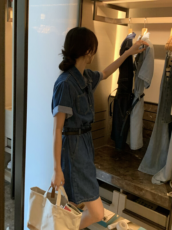 【 meet me 】 short sleeve Korean solid color Jumpsuit (with belt) 10066\ll