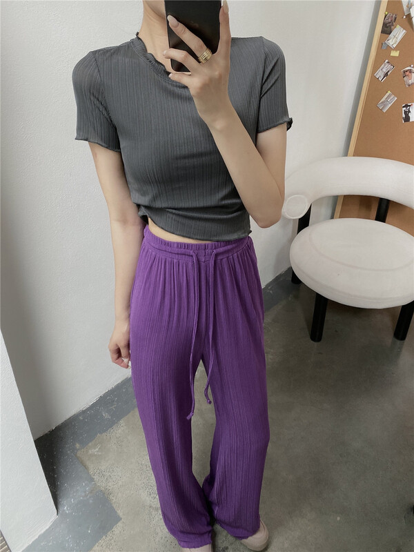 [modern 197] simple short versatile Round Neck Shirt 5852\lsl