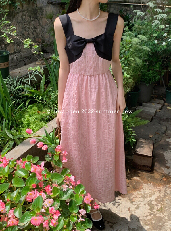 [new open] design color contrast suspender dress ml22792\zxx