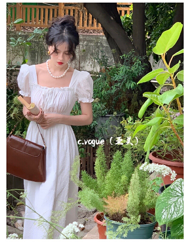 [c.vogue] Korean soft waist square neck dress 3921\pcz