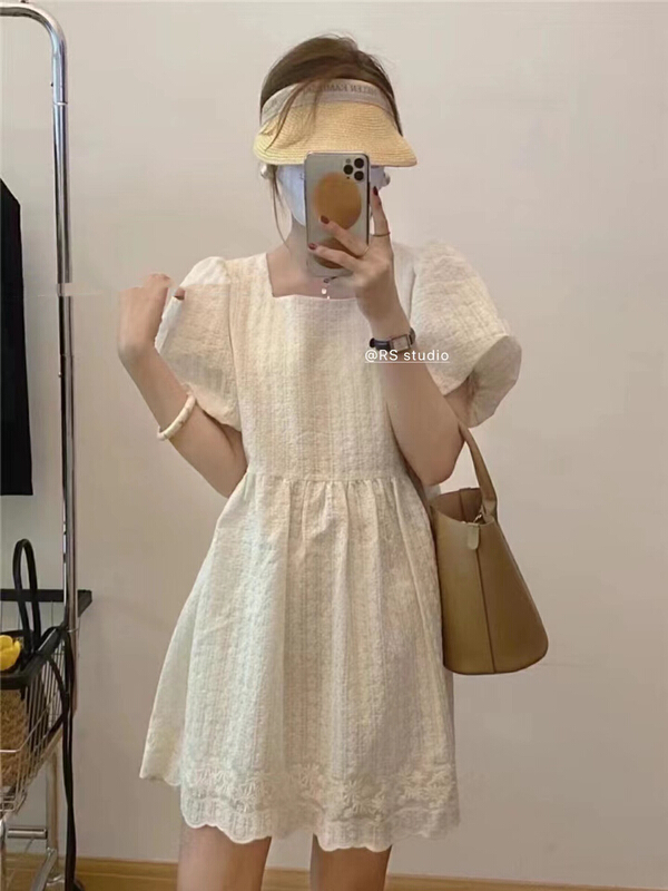 [RS] square neck lace embroidered dress rs2333\xyy