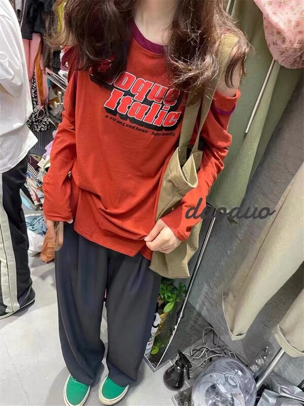 [yoyo style] Korean loose letter long sleeve T-shirt 8582\xyy