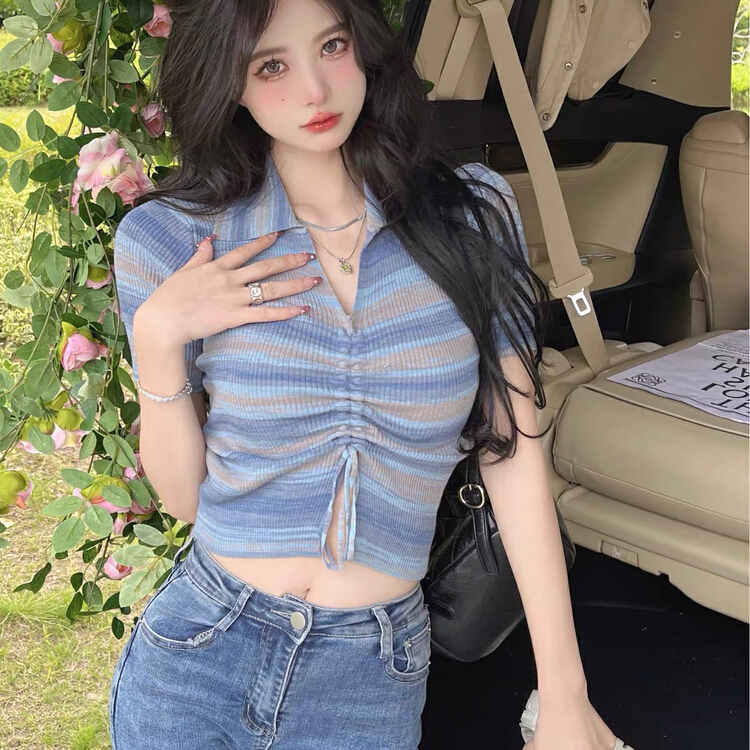 [f · P] stripe sexy drawstring T-shirt 7275\hbx