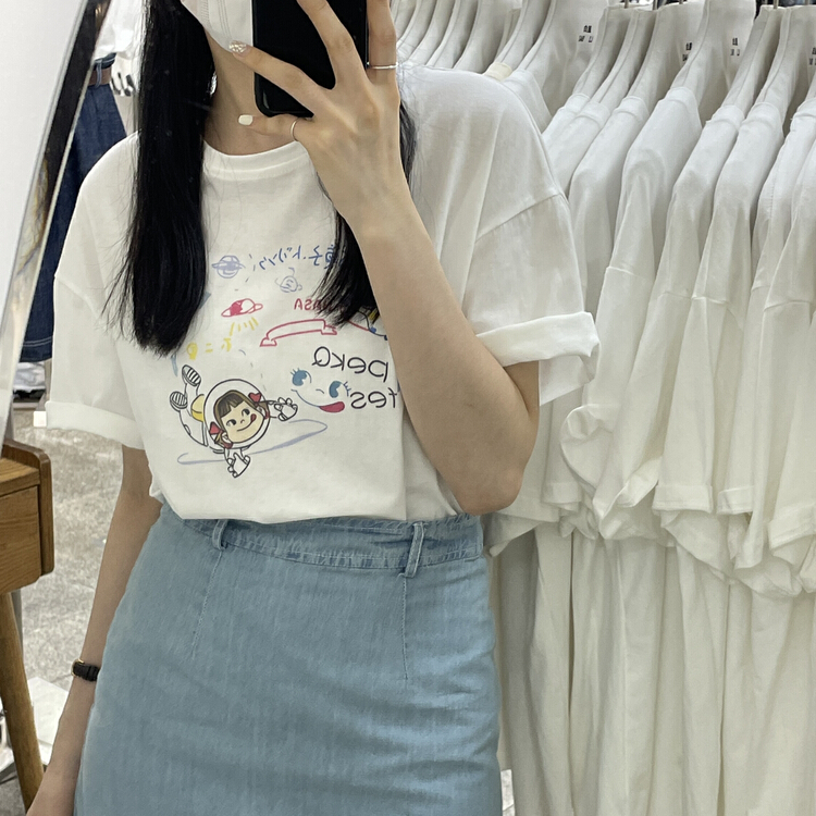 [Li Bai] round neck print versatile Pullover short sleeve T-shirt 2835-4\ll